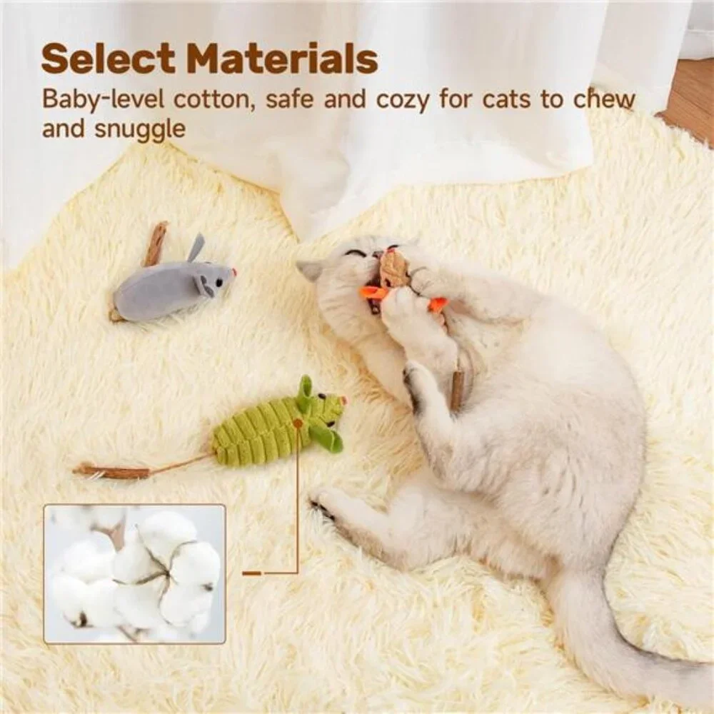 Cat Toys: 3pcs Squeak Mice Interactive Catnip Silvervine Animals
